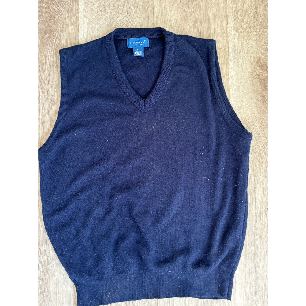 Towncraft Mens Navy Blue V-Neck Sweater Vest Acrylic Knit Made in USA Large